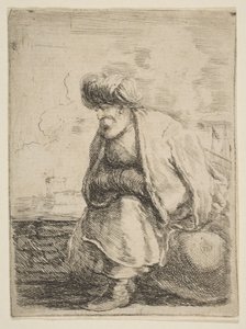Een oude Turk zittend op een steen, ca. 1662