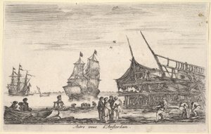 Een ander uitzicht op Amsterdam, een groep van vier mannen staat in het midden, 1647 door Stefano della Bella