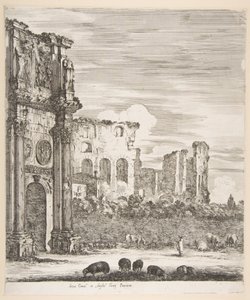 Boog van Constantijn en Colosseum met grazende schapen op de voorgrond, uit Zes grote uitzichten