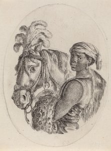 Zwarte stalknecht met een Arabisch paard, 1649-1650 door Stefano della Bella