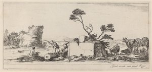 Campagna Scene met kunstenaar die schetst, in of voor 1647 door Stefano della Bella