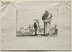 Caprices: Bedelvrouw met een baby en een klein meisje