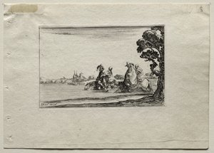 Caprices: Ridders die hun paarden in een rivier drenken door Stefano della Bella