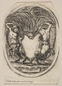 Cartouche gevormd door een tijgervel geflankeerd door twee centauren door Stefano della Bella