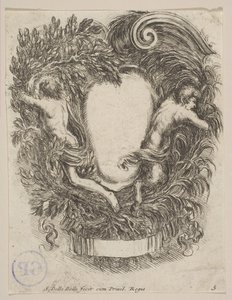 Cartouche omlijst door Apollo en Pan, 1647 door Stefano della Bella