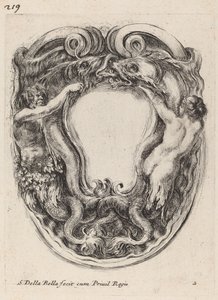 Cartouche ondersteund door Triton en Sirene, 1647