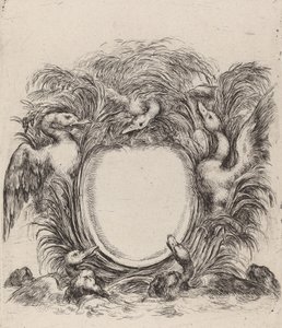 Cartouche met eenden en honden, 1647