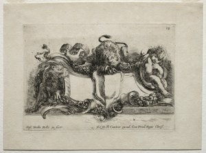Collectie van verschillende caprices en nieuwe ontwerpen van cartouches en ornamenten: Nr. 18 door Stefano della Bella