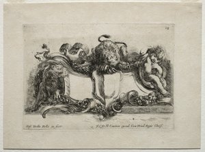 Collectie van verschillende caprices en nieuwe ontwerpen van cartouches en ornamenten: Nr. 18 door Stefano della Bella