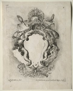 Verzameling van verschillende caprices en nieuwe ontwerpen van cartouches en ornamenten: nr. 4 door Stefano della Bella