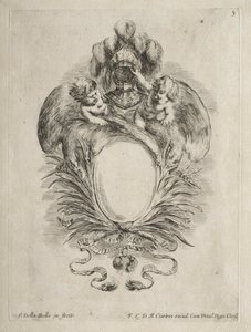 Collectie van verschillende grillen en nieuwe ontwerpen van cartouches en ornamenten: nr. 5 door Stefano della Bella