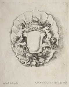Collectie van verschillende grillen en nieuwe ontwerpen van cartouches en ornamenten: Nr. 7 door Stefano della Bella