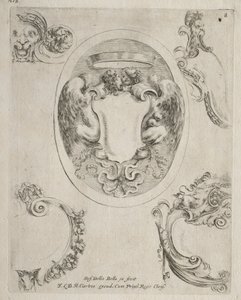 Verzameling van verschillende grillen en nieuwe ontwerpen van cartouches en ornamenten: Nr. 8 door Stefano della Bella