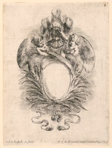 Wapenschild, nr. 5 uit "Raccolta di varii cappriccii et nove inventioni di cartelle et ornamenti" door Stefano della Bella