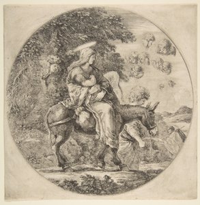 Vlucht naar Egypte, een ronde compositie, ca. 1662 door Stefano della Bella