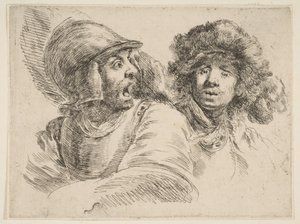 Geschrokken soldaat en een man met een bontmuts, ca. 1652 door Stefano della Bella