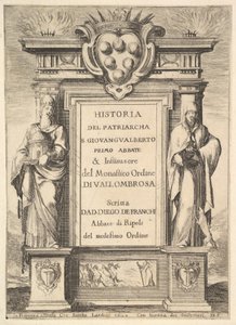 Frontispice: een monument versierd met het Medici-wapen bovenaan in het midden, vlammen door Stefano della Bella