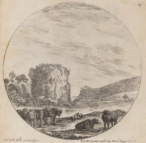 Landschap met antieke ruïnes door Stefano della Bella