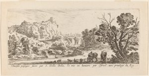 Landschap met waterval door Stefano della Bella