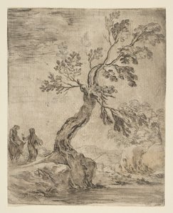 Landschap met twee vrouwen, een op een ezel