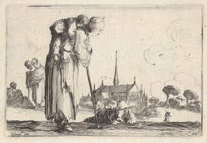 Plaat 10: een boerin naar rechts gekeerd met een kind op haar rug, een jongen liggend... door Stefano della Bella