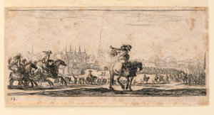 Plaat 12, uit "Desseins de Queleques Conduites de Troupes, Canons, et Ataques de Villes" door Stefano della Bella