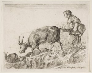 Plaat 14: herderin die geiten hoedt, uit Diverse dieren Diversi animali, ca. 1641 door Stefano della Bella