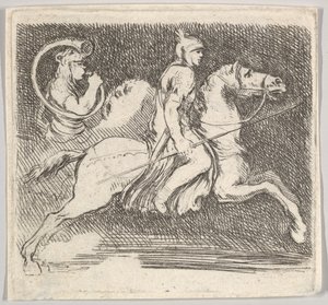Soldaat in profiel galopperend naar rechts met een lans in zijn rechterhand, ca. 1646