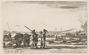 Plaat 3: Een Officier die Bevelen Geeft aan een Soldaat in het Middenvoorgrond, Kanon aan de Linkerkant