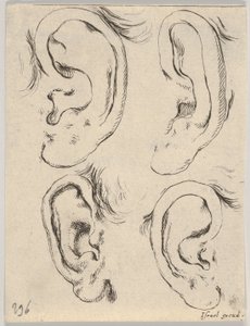 Plaat 5: vier oren, uit Het boek om te leren tekenen Livre pour apprendre à dessiner, ca. 1649