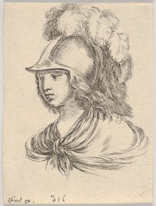 Buste van Minerva, met een helm met veren, kijkend naar links, 1650 door Stefano della Bella