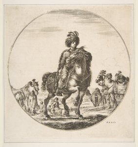 Poolse ruiter naar rechts, een cirkelvormige compositie, uit Figuren te paard, ca. 1651
