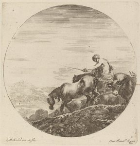 Herder op een Paard die een Kudde Verschillende Dieren Drijft door Stefano della Bella