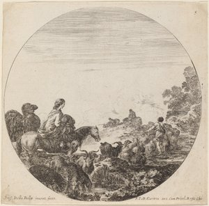 Herders en kudde met vrouw en kameel door Stefano della Bella
