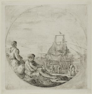 Scheepswerf met twee matrozen door Stefano della Bella
