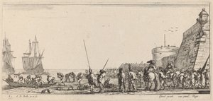 Soldaten houden toezicht op inscheping, 1644 door Stefano della Bella
