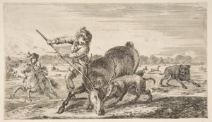 Hert in het nauw, uit Dierenjachten Chasses à différents animaux, ca. 1654 door Stefano della Bella