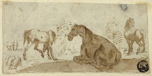 Studies van paarden in een landschap door Stefano della Bella