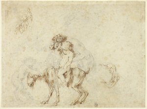 Studie voor Satyrfamilie die wandelt (recto); Schetsen van vijf decoratieve vaten (verso) door Stefano della Bella