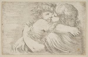 Twee kinderen omhelzen elkaar, ca. 1662 door Stefano della Bella