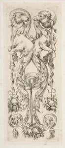 Twee tegenovergestelde kameelkoppen met lichamen eindigend in ornament, ca. 1653 door Stefano della Bella