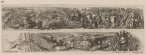 Twee decoratieve banden met geketende luipaarden en adelaars door Stefano della Bella