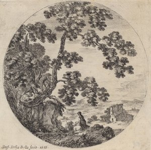 Twee Reizigers die langs een Oude Eik Lopen, 1656 door Stefano della Bella