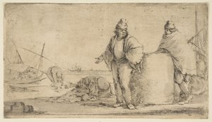 Twee zeelieden met een baal koopwaar, ca. 1662 door Stefano della Bella