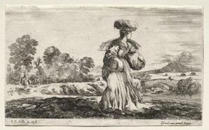 Verschillende figuren en landschappen: Boerin met een mand op haar hoofd, 1649
