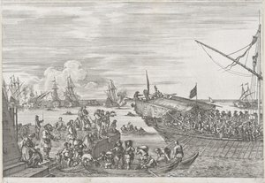 Vertrek van een galeischip in de haven van Livorno