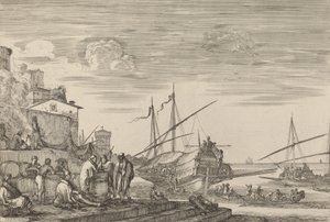 Uitzicht op verschillende huizen aan de haven, waarschijnlijk ca. 1654-1655