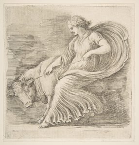 Jonge vrouw die probeert een stier te stoppen, ca. 1660 door Stefano della Bella