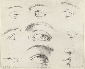 Zeven ogen, twee monden en een neus (series title: De beginselen van het tekenen, I principii del disegno) door Stefano della Bella