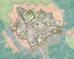 Modern Oxford over de Burgeroorlog Verdedigingen, c.1644-1646
